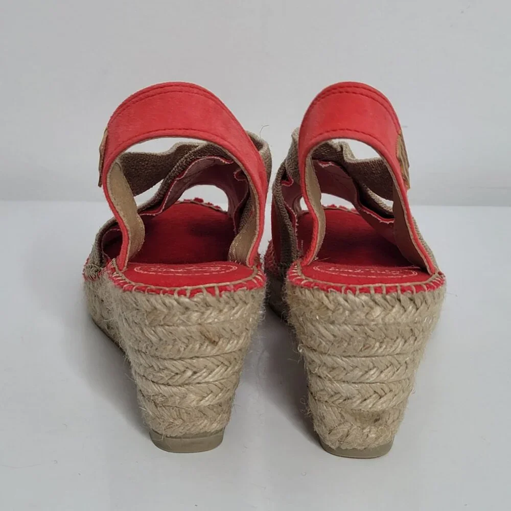 Toni Pons Origens‎ Sandals US 5 Red Suede Tan Trim Wedge Espadrilles EU 35